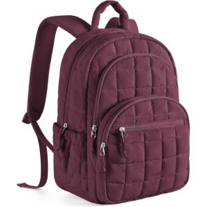 image:imageBAGSMART College Laptop Backpack Travel Backpack for Women Quilted Casual Daypack WaterResistant Bookbag for 156 Inch Laptop BlackCherry Red