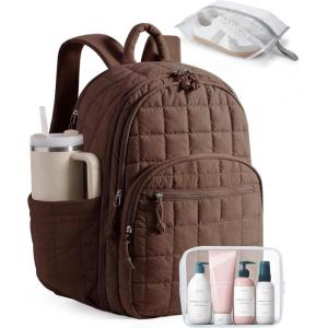 image:imageBAGSMART College Laptop Backpack Travel Backpack for Women Quilted Casual Daypack WaterResistant Bookbag for 156 Inch Laptop BlackCoffee Brown
