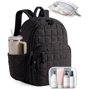 image:imageBAGSMART College Laptop Backpack Travel Backpack for Women Quilted Casual Daypack WaterResistant Bookbag for 156 Inch Laptop BlackDark Black