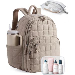 image:imageBAGSMART College Laptop Backpack Travel Backpack for Women Quilted Casual Daypack WaterResistant Bookbag for 156 Inch Laptop BlackLight Brown
