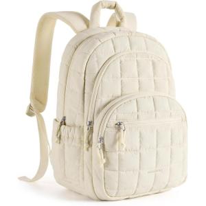 image:imageBAGSMART College Laptop Backpack Travel Backpack for Women Quilted Casual Daypack WaterResistant Bookbag for 156 Inch Laptop BlackVanilla