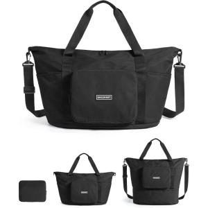 image:imageBAGSMART Foldable Travel Bag 37L Expendable Personal Item Bag Lightweight Weekender Bags for Women Water Resistant Extra Carry on for Travel CamelBlack