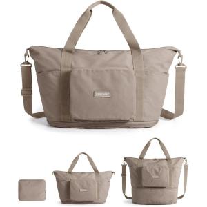 image:imageBAGSMART Foldable Travel Bag 37L Expendable Personal Item Bag Lightweight Weekender Bags for Women Water Resistant Extra Carry on for Travel CamelCamel