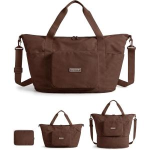 image:imageBAGSMART Foldable Travel Bag 37L Expendable Personal Item Bag Lightweight Weekender Bags for Women Water Resistant Extra Carry on for Travel CamelChocolate