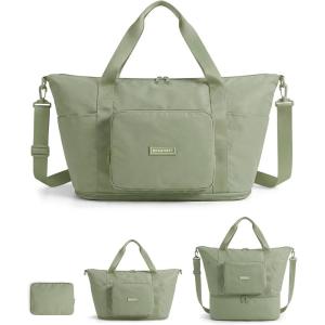 image:imageBAGSMART Foldable Travel Bag 37L Expendable Personal Item Bag Lightweight Weekender Bags for Women Water Resistant Extra Carry on for Travel CamelGrayish green