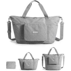 image:imageBAGSMART Foldable Travel Bag 37L Expendable Personal Item Bag Lightweight Weekender Bags for Women Water Resistant Extra Carry on for Travel CamelGrey