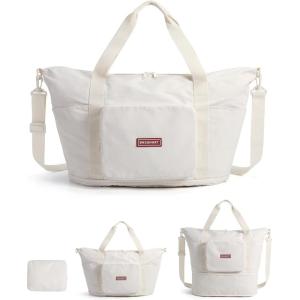 image:imageBAGSMART Foldable Travel Bag 37L Expendable Personal Item Bag Lightweight Weekender Bags for Women Water Resistant Extra Carry on for Travel CamelIvory White