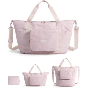 image:imageBAGSMART Foldable Travel Bag 37L Expendable Personal Item Bag Lightweight Weekender Bags for Women Water Resistant Extra Carry on for Travel CamelPink