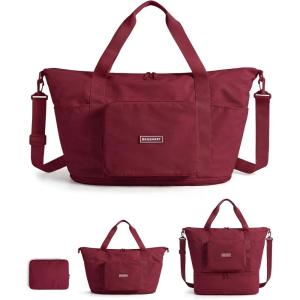 image:imageBAGSMART Foldable Travel Bag 37L Expendable Personal Item Bag Lightweight Weekender Bags for Women Water Resistant Extra Carry on for Travel CamelPomegranate Red