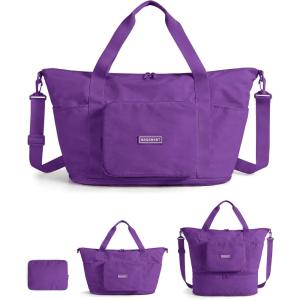 image:imageBAGSMART Foldable Travel Bag 37L Expendable Personal Item Bag Lightweight Weekender Bags for Women Water Resistant Extra Carry on for Travel CamelPurple