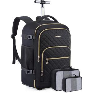 image:imageBAGSMART Rolling Backpack for Women Travel CarryOn Backpack with Wheels 17 Inch Large Roller Wheeled Daypack with Two Packing Cubes BlackBlack