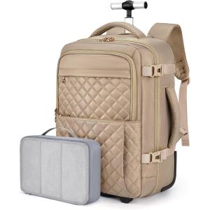 image:imageBAGSMART Rolling Backpack for Women Wheeled Backpack with Packing Cube Travel Back pack with Wheels Carry On Suitcase Bag 17 Inch Large Roller Daypack BlackChampagne