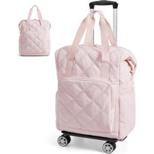 image:imageBAGSMART Rolling Duffle Bag with Wheels 35L Carry on Travel Bag with Detachable Wheels PVC Wet Pocket Duffel bag with Wheels Baby PinkBaby Pink