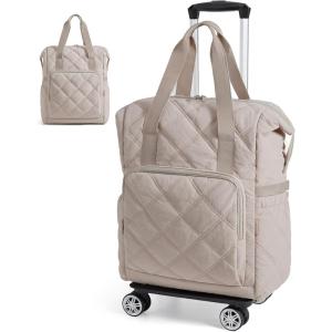 image:imageBAGSMART Rolling Duffle Bag with Wheels 35L Carry on Travel Bag with Detachable Wheels PVC Wet Pocket Duffel bag with Wheels Baby PinkCamel
