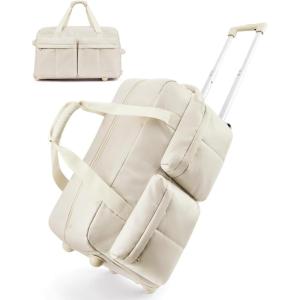 image:imageBAGSMART Rolling Duffle Bag with Wheels Carry On Bag Duffel Bag for Travel Wet Pocket Duffle with Wheels and Handle Brown 42LBeige