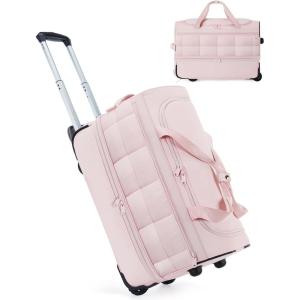 image:imageBAGSMART Rolling Duffle Bag with Wheels Carry On Bag Duffel Bag for Travel Wet Pocket Duffle with Wheels and Handle Brown 42LBlush Pink