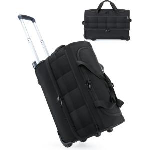 image:imageBAGSMART Rolling Duffle Bag with Wheels Carry On Bag Duffel Bag for Travel Wet Pocket Duffle with Wheels and Handle Brown 42LJet Black