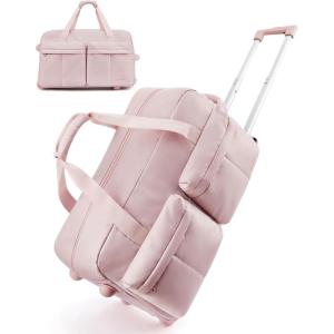 image:imageBAGSMART Rolling Duffle Bag with Wheels Carry On Bag Duffel Bag for Travel Wet Pocket Duffle with Wheels and Handle Brown 42LPink