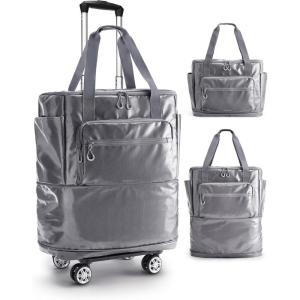 image:imageBAGSMART Rolling Duffle Bag with Wheels Travel Duffel Luggage Bag for Men Water Repellent Heavy Duty for Travel Camp Black Large 70LGrey