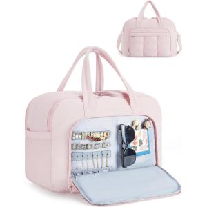 image:imageBAGSMART Travel Duffel Bag Carry on Travel Bag with Jewelry Compartment 35L Weekender Duffle for Women Water Resistant Light TanPink