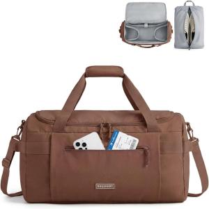 image:imageBAGSMART Travel Duffel Bags for Women 32L Gym Duffle Bag with Laptop Compartment Carry On Weekender Overnight Bag Shoe Bag PVC Wet Pocket Dark BrownDark Brown