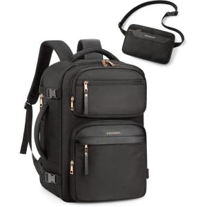 image:imageBAGSMART Womens Backpack Carry On Flight Approved Travel Backpack for Women with Waist BagTraveling Lightweight Weekender Casual Daypack 173 Laptop Work Back pack Personal Item BagChampagneBlack