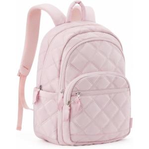 image:imageBAGSMART Womens Backpack Small Travel Laptop Backpack for Women Quilted College Laptop Bookbag Work Back Pack for Women Cute Computer WaterResistant Casual Daypack Puffer Camel06soft Pink