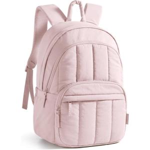 image:imageBAGSMART Womens Backpack Small Travel Laptop Backpack for Women Quilted College Laptop Bookbag Work Back Pack for Women Cute Computer WaterResistant Casual Daypack Puffer Camel05soft Pink