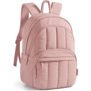 image:imageBAGSMART Womens Backpack Small Travel Laptop Backpack for Women Quilted College Laptop Bookbag Work Back Pack for Women Cute Computer WaterResistant Casual Daypack Puffer Camel13pink