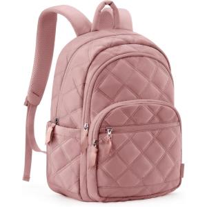 image:imageBAGSMART Womens Backpack Small Travel Laptop Backpack for Women Quilted College Laptop Bookbag Work Back Pack for Women Cute Computer WaterResistant Casual Daypack Puffer Camel12dark Pink