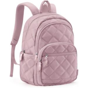 image:imageBAGSMART Womens Backpack Small Travel Laptop Backpack for Women Quilted College Laptop Bookbag Work Back Pack for Women Cute Computer WaterResistant Casual Daypack Puffer Camel10rose Purple