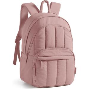 image:imageBAGSMART Womens Backpack Small Travel Laptop Backpack for Women Quilted College Laptop Bookbag Work Back Pack for Women Cute Computer WaterResistant Casual Daypack Puffer Camel11dark Pink