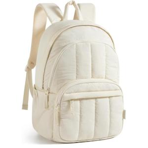 image:imageBAGSMART Womens Backpack Small Travel Laptop Backpack for Women Quilted College Laptop Bookbag Work Back Pack for Women Cute Computer WaterResistant Casual Daypack Puffer Camel07beige