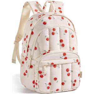 image:imageBAGSMART Womens Backpack Small Travel Laptop Backpack for Women Quilted College Laptop Bookbag Work Back Pack for Women Cute Computer WaterResistant Casual Daypack Puffer Camel15cherry Print