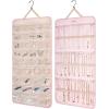image:imageBAGSMART Hanging Jewelry Organizer Storage Roll with Hanger Metal Hooks DoubleSided Jewelry Holder for Earrings Necklaces Rings on Closet Wall Door 1 piece Medium BlackPink
