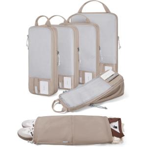 image:imageBAGSMART 6 Set 4 Set2 Set Compression Packing Cubes for Travel Lightweight Luggage Organizer Bags Durable Space Saver Bags Travel EssentialsCamel6 PCS