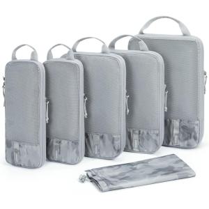 image:imageBAGSMART 6 Set 4 Set2 Set Compression Packing Cubes for Travel Lightweight Luggage Organizer Bags Durable Space Saver Bags Travel EssentialsCamouflage Grey