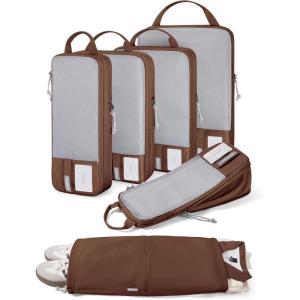 image:imageBAGSMART 6 Set 4 Set2 Set Compression Packing Cubes for Travel Lightweight Luggage Organizer Bags Durable Space Saver Bags Travel EssentialsChocolate6 PCS