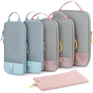 image:imageBAGSMART 6 Set 4 Set2 Set Compression Packing Cubes for Travel Lightweight Luggage Organizer Bags Durable Space Saver Bags Travel EssentialsMixBlush Sky