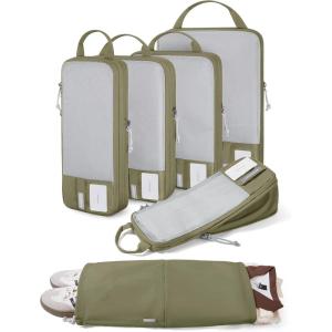image:imageBAGSMART 6 Set 4 Set2 Set Compression Packing Cubes for Travel Lightweight Luggage Organizer Bags Durable Space Saver Bags Travel EssentialsOlive Green6 PCS