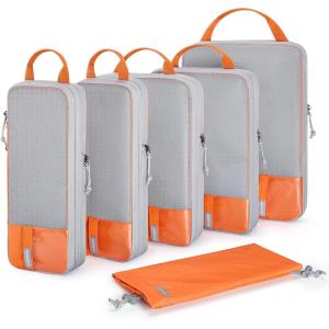 image:imageBAGSMART 6 Set 4 Set2 Set Compression Packing Cubes for Travel Lightweight Luggage Organizer Bags Durable Space Saver Bags Travel EssentialsSunset Orange