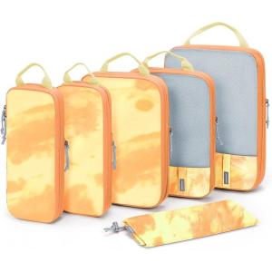 image:imageBAGSMART 6 Set 4 Set2 Set Compression Packing Cubes for Travel Lightweight Luggage Organizer Bags Durable Space Saver Bags Travel EssentialsTiedye Sunset