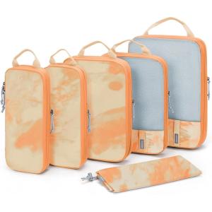 image:imageBAGSMART 6 Set 4 Set2 Set Compression Packing Cubes for Travel Lightweight Luggage Organizer Bags Durable Space Saver Bags Travel EssentialsTiedyed Fallen Leaves