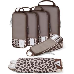 image:imageBAGSMART 6 Set 4 Set2 Set Compression Packing Cubes for Travel Lightweight Luggage Organizer Bags Durable Space Saver Bags Travel EssentialsTwilight Leopard