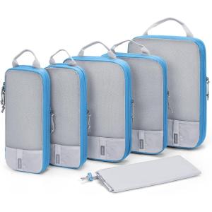 image:imageBAGSMART 6 Set 4 Set2 Set Compression Packing Cubes for Travel Lightweight Luggage Organizer Bags Durable Space Saver Bags Travel EssentialsWhite  Blue