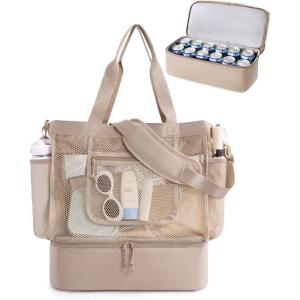 image:imageBAGSMART Beach Bag for Women Mesh Tote Bags with Zipper Sandproof Vacation Essentials with Cooler for Swim Cruise PoolAcamel