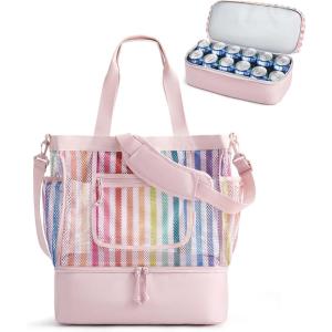 image:imageBAGSMART Beach Bag for Women Mesh Tote Bags with Zipper Sandproof Vacation Essentials with Cooler for Swim Cruise PoolRainbow