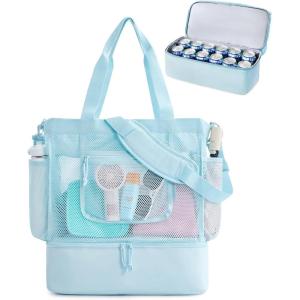 image:imageBAGSMART Beach Bag for Women Mesh Tote Bags with Zipper Sandproof Vacation Essentials with Cooler for Swim Cruise PoolSky Blue