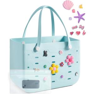 image:imageBAGSMART Beach Bag for Women Waterresistant Rubber Tote Bag Sandproof Vacation Essentials for Summer Swim Cruise PoolAbaby Blue