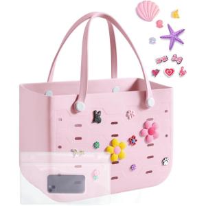 image:imageBAGSMART Beach Bag for Women Waterresistant Rubber Tote Bag Sandproof Vacation Essentials for Summer Swim Cruise PoolAbaby Pink